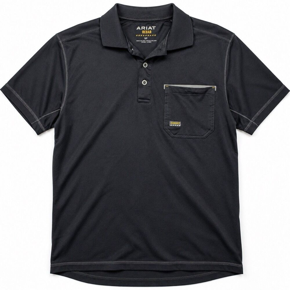 Ariat Rebar Foreman Polo Black Short Sleeve Workwear Performance Men's S